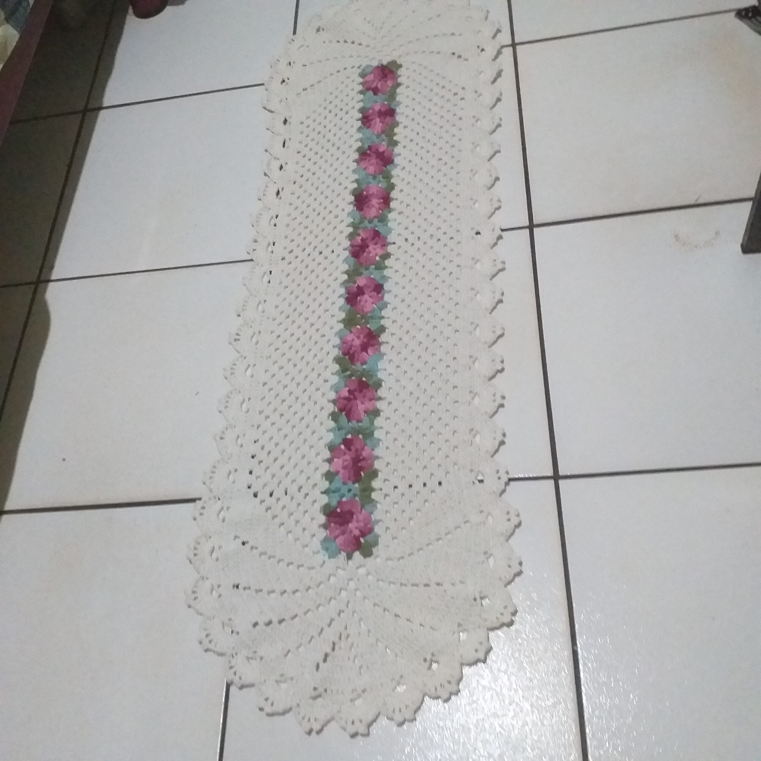 Jogo Tapete de Crochê + Passadeira Flores