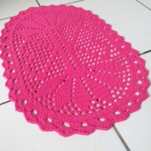 Tapete de Crochê Coração Rosa