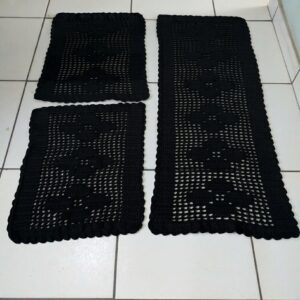 Jogo de Tapete de Crochê + Passadeira Rosas Preto