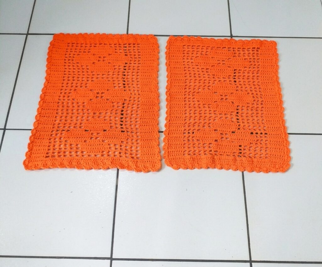 Par Tapete de Crochê Retangulo Rosas Laranja