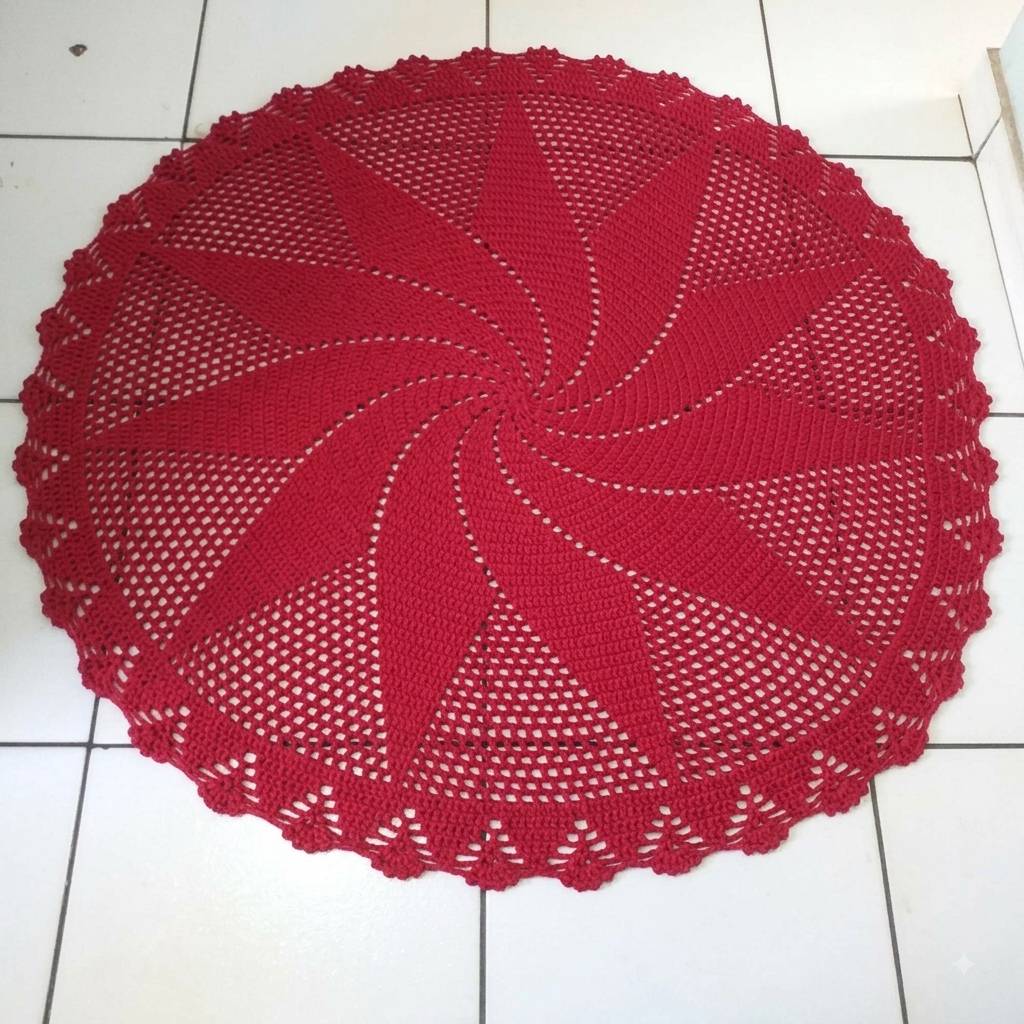 Tapete de Crochê Redondo 1,60m Vermelho