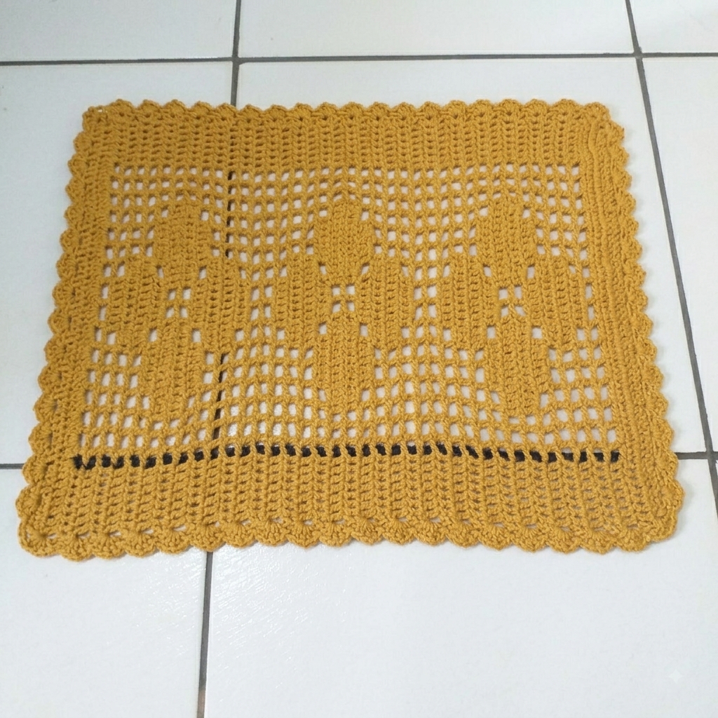 Tapete de Crochê Retangulo Rosas Amarelo