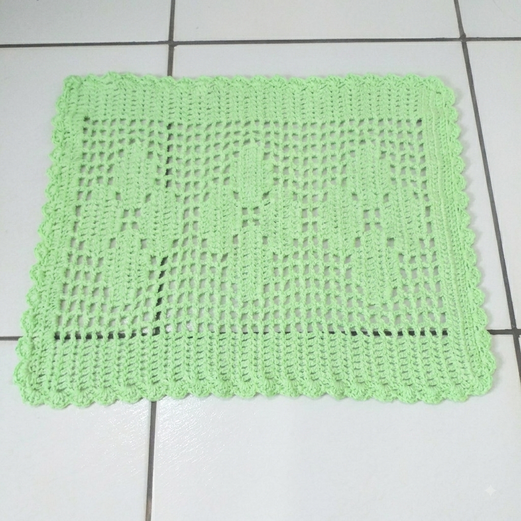 Tapete de Crochê Retangulo Rosas Verde